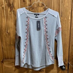 Miss Me Gray and Red Patterned Long Sleeve Top